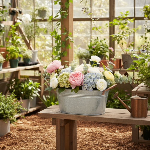 kohteita Kukkakulho kahvoilla, koristekulho, metallia, 17,5 × 12 × 9 cm