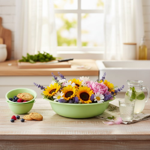 kohteita Koristeellinen metallinen kulho emalikuviolla, vihreä limenvihreä, 25 cm