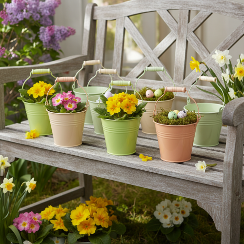 kohteita Ämpäri kahvalla, metalli, pastelliväri, helmikuvio, 11,5 × 8,5 cm, 8 kpl