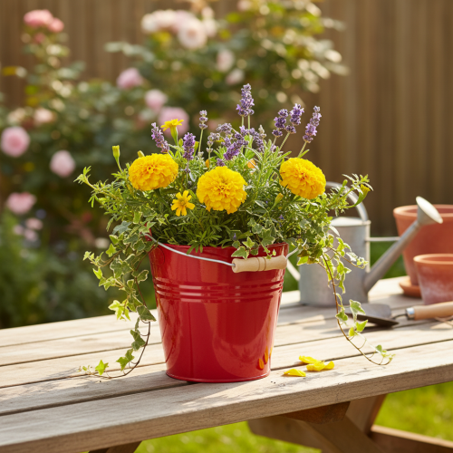 kohteita Koristeellinen metallinen ämpäri/istutusastia, punainen, Ø22cm, K21.5cm, 6L