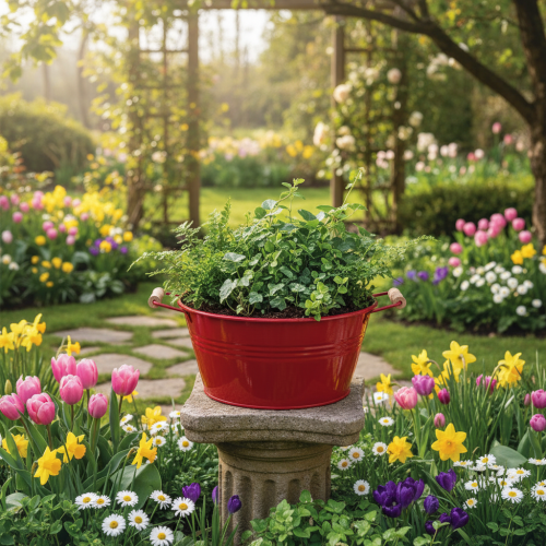 kohteita Koristeellinen kulho kahvoilla, metallinen kukkakulho, punainen, Ø29cm, K14.5cm