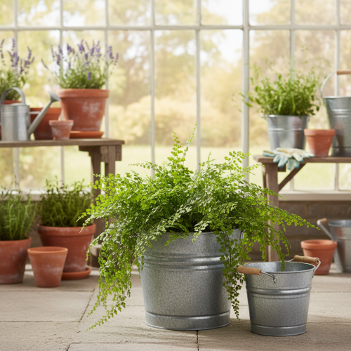 kohteita Vintage koristeellinen metallinen ämpäri-istutusastia/ruukku, Ø22cm, korkeus20cm