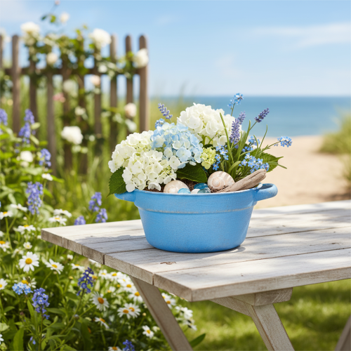 kohteita Koristeellinen kulho/ruukku, sininen metalli, shabby chic -sisustus, Ø17cm, K8.5cm