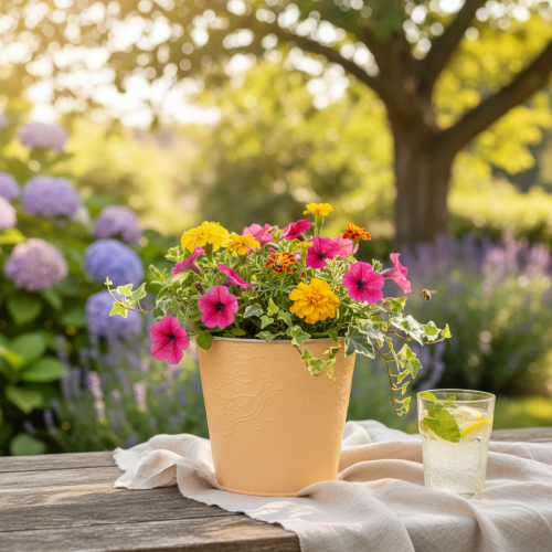 kohteita Metallinen istutusruukku, pastellin oranssi, Ø13,5cm, korkeus 12,5cm