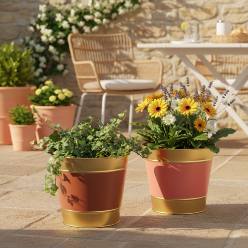 kohteita Metallinen kukkaruukku/kasviruukku/istutuslaatikko, Ø26cm, korkeus 22cm, 4 kpl