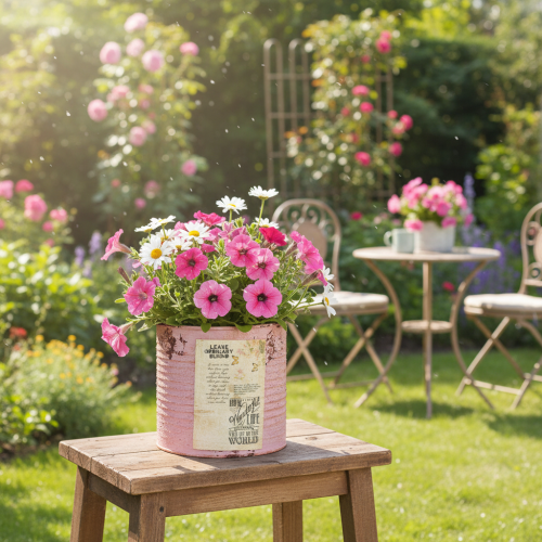 kohteita Koristeellinen peltirasia, antiikkiruusu, metallinen pelti istutukseen, Ø11cm, korkeus 10.5cm