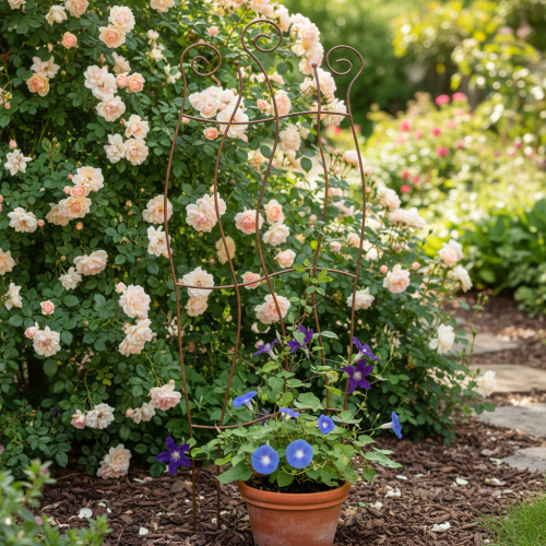 kohteita Metallinen puutarhasäleikkö kaarevalla muotoilulla köynnöksille, 110 cm