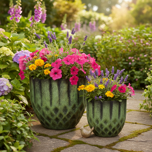 kohteita Vintage metallinen kukkaruukku, vihreä, Ø14/12cm, 2 kpl setti