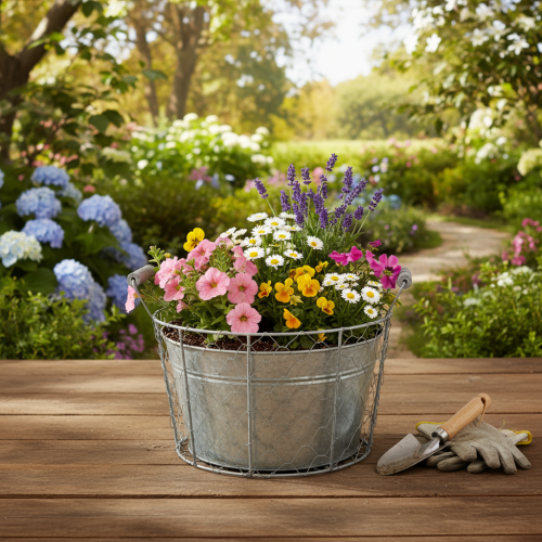 kohteita Lankakoriruukku istutukseen, jousikori, metallia, Ø26cm