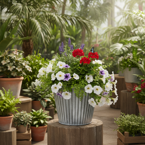 kohteita Kukkaruukku, koristeellinen ruukku kahvoilla, metallinen ruukku istutukseen Ø25,5cm