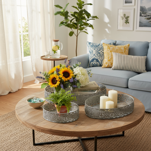 kohteita Koristeellinen metallinen kulho, soikea kuvio, harmaa, 25,5/29/34,5 cm, 3 kpl:n setti