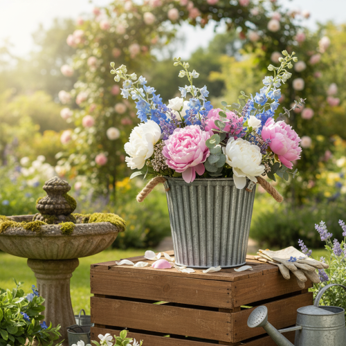 Koristeellinen ruukku istutukseen, metallinen ruukku kahvoilla, metallikoriste shabby chic Ø21.5cm | Floristik24.fi