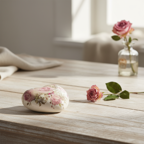 Keraaminen koristesydän ruusuilla keramiikka pöytään 10,5cm | Floristik24.fi