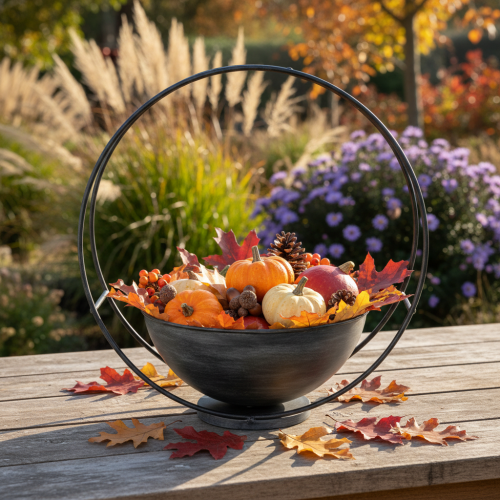 kohteita Koristeellinen metallinen kulho koristerenkaalla, antrasiitti, Ø22,5cm, K33cm