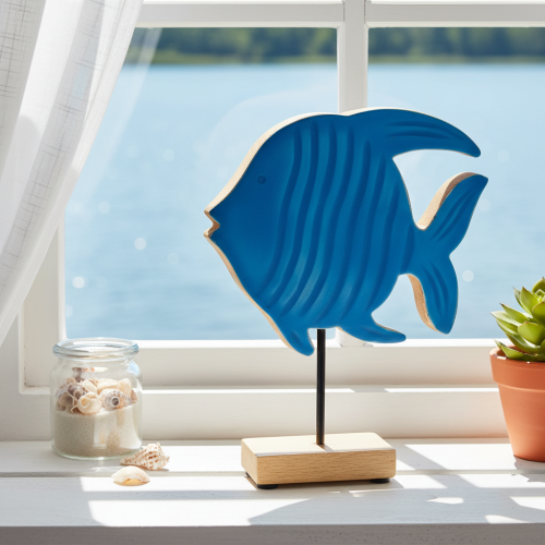 Puinen kalahahmo, merellinen koriste, käsintehty pöytäkoriste olohuoneeseen, 22 cm | Floristik24.fi