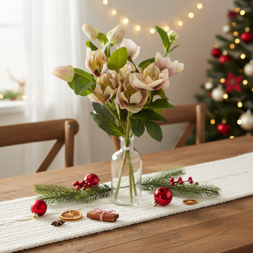 Jouluinen ruusu-tekokukkakoriste, 30 cm nippu, 4 kpl | Floristik24.fi