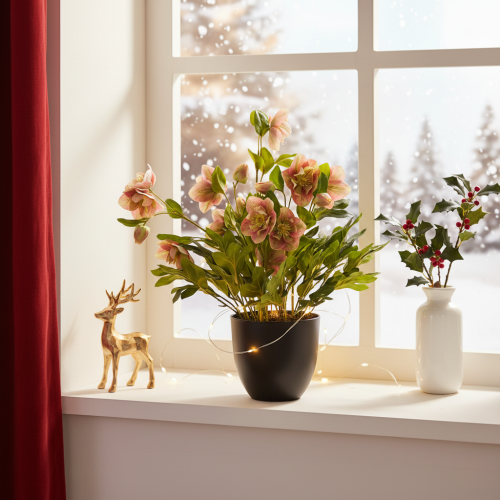 Keinotekoinen ruukkukasvi Helleborus, jouluruusu, kodin sisustukseen, 50cm | Floristik24.fi