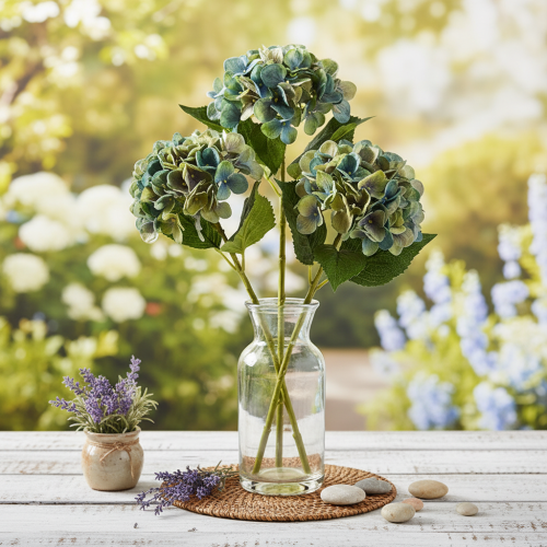 Tekohortensia, sinivihreä, koristeellinen yksivartinen, 53 cm | Floristik24.fi