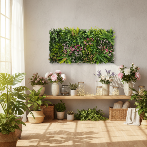 Keinotekoinen kasviseinä 100 x 55 cm pystysuuntainen viheralue | Floristik24.fi