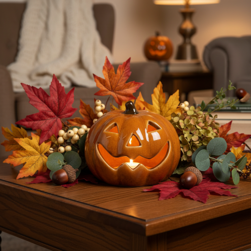 Keraaminen kurpitsa LED Halloween-koriste pieni 10 cm | Floristik24.fi