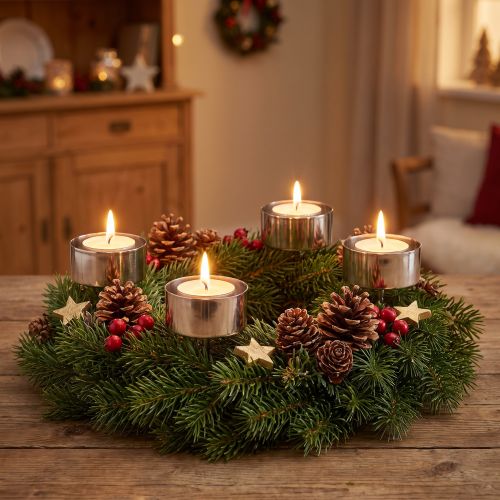 Kynttilänjalka Adventtiseppeleen kiinnittämiseen hopea Ø4cm 8 kpl | Floristik24.fi