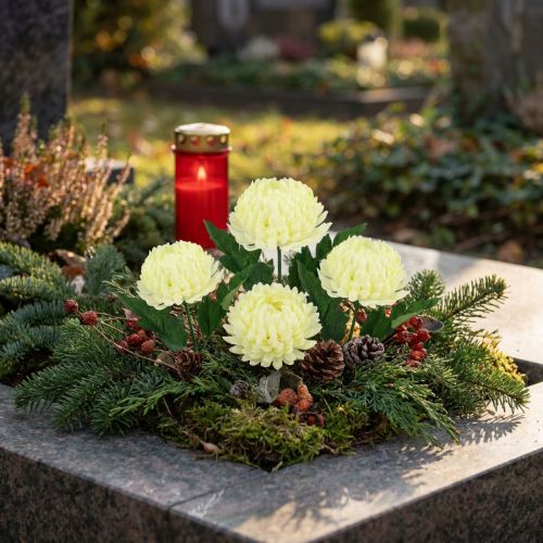 Krysanteemi kermanvärinen tekokukka Ø7cm 18cm 4kpl | Floristik24.fi