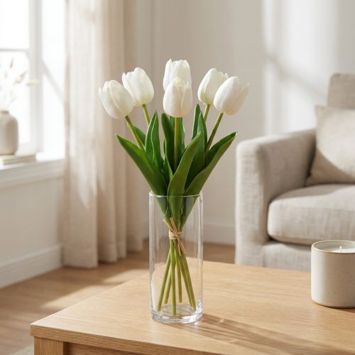 Valkoiset tulppaanit koristelu Real Touch tekokukat Kevät 49cm 5 kpl | Floristik24.fi