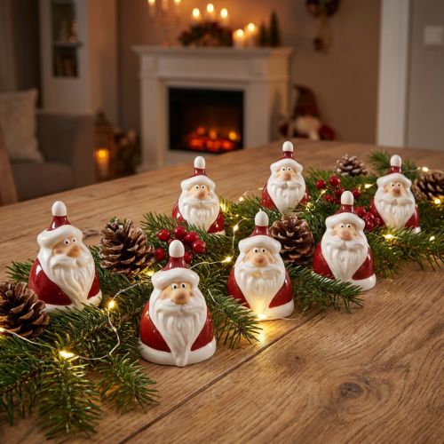 Keraaminen Joulupukin figuuri, punainen ja valkoinen, 6,4cm – Juhlajoulukoristeet – 6 kpl | Floristik24.fi