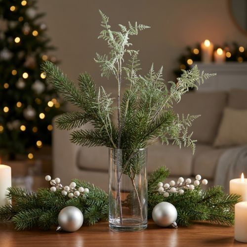 Keinotekoinen saniainen oksa saniainen koristelu glitter talvikoristelu 70cm | Floristik24.fi