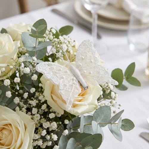 Valkoinen perhoskoristeet klipsissä 7,5cmx7cm 4 kpl | Floristik24.fi