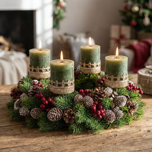 Kynttilänjalka adventtiseppele antiikkikulta Ø7cm K12cm 4kpl | Floristik24.fi