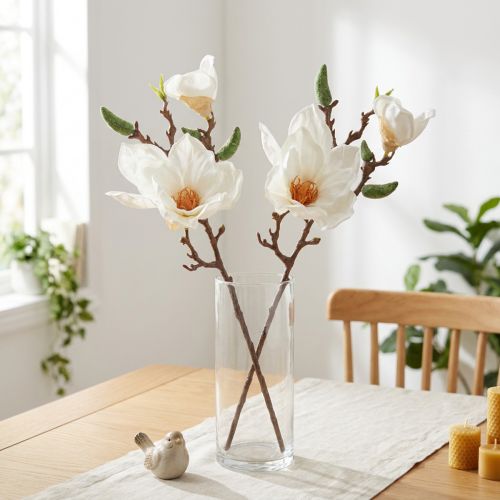 Magnolia Valkoiset tekokukkasilmut Koristeoksa K40cm 2kpl | Floristik24.fi