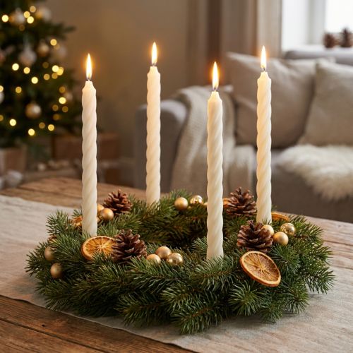 Maalaismaiset kynttilät, tikkukynttilät, yksivärinen valkoinen, 350/28 mm, 4 kpl | Floristik24.fi