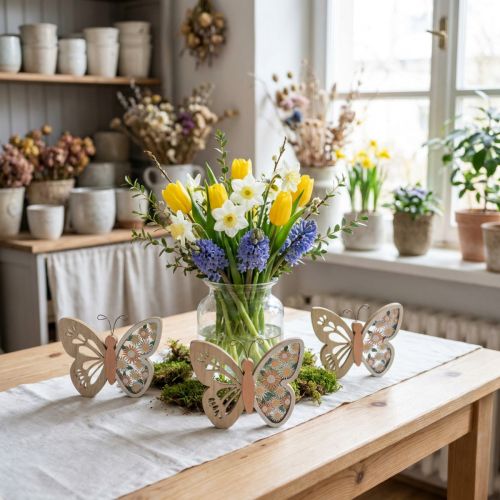 Koristeelliset perhospuiset kukat 15x12cm luonnonväriset/värikkäät 3kpl | Floristik24.fi