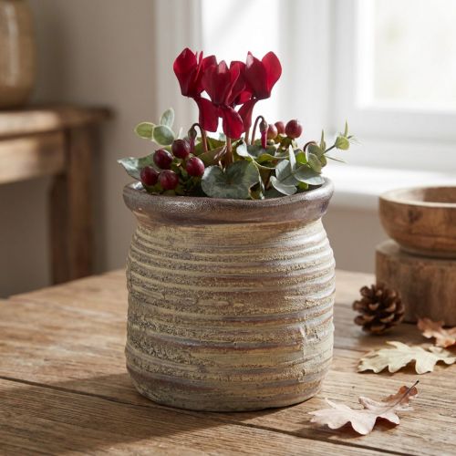 Keraaminen ruukkukasvi koristemaljakko metallinharmaan ruskea 14×14cm | Floristik24.fi