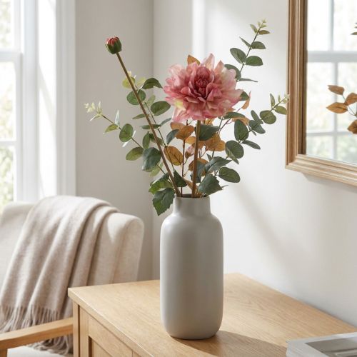 Tekokukka daalia vaaleanpunainen kukka silmulla H57cm | Floristik24.fi