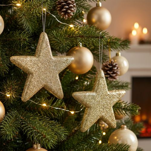 Joulukoristeita tähtiriipus kultainen glitter 18,5cm 4kpl | Floristik24.fi