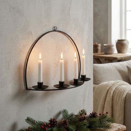 Seinäkynttilänjalka Musta metallitikku kynttilänjalka 35×24cm | Floristik24.fi