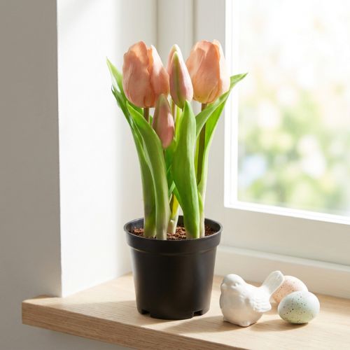 Keinotekoiset tulppaanit ruukussa Tulppaanit Persikka tekokukat 22cm | Floristik24.fi