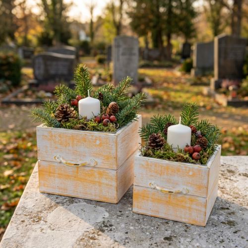 Kasvilaatikko kahvalla oranssinvalkoinen puu 12/15cm sarja 2 kpl | Floristik24.fi