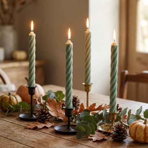 Maalaismaiset kynttilät sauvakynttilät vihreäksi värjätty 250/28mm 4 kpl | Floristik24.fi
