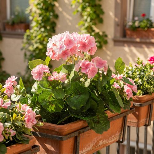 Geranium tekokukka Vaaleanpunainen geraniumpensas keinotekoinen 7 kukkaa H38cm | Floristik24.fi