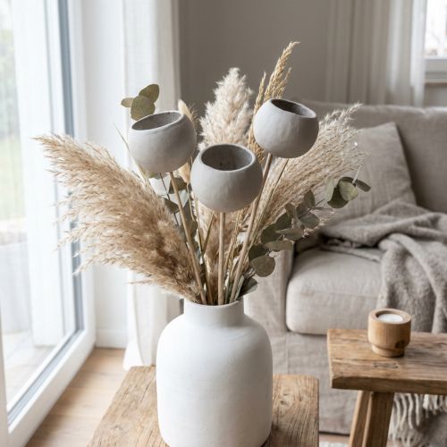 Kuivakukkia koristeelliset kellokupit varressa harmaa 37cm 3 kpl | Floristik24.fi