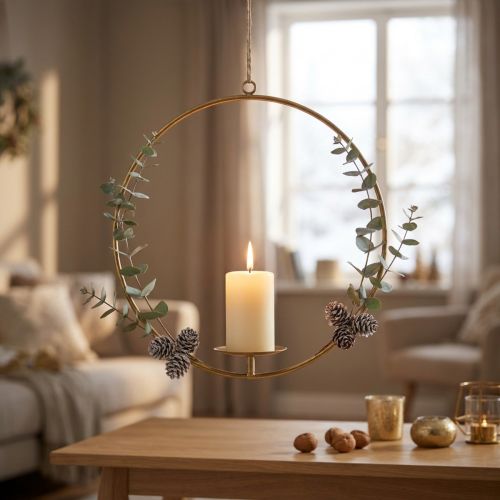 Kynttilänjalka ripustamiseen metallikoristeisiin kulta vintage Ø38/H48cm | Floristik24.fi