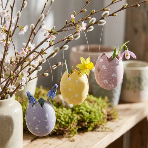 Pääsiäismuna ripustettavaksi violetti, vaaleanpunainen, keltainen munamuovi H6,5cm 6kpl | Floristik24.fi