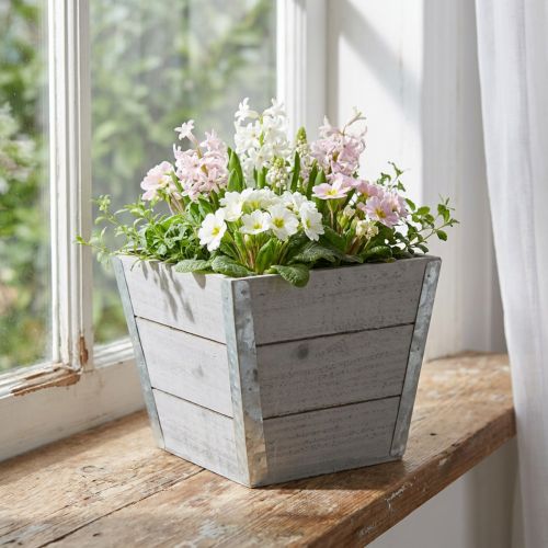Kukkalaatikko puinen istutuskone shabby chic harmaa 19x19x15,5cm | Floristik24.fi