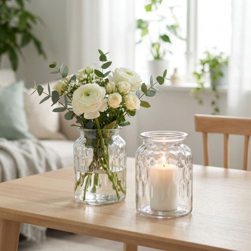 Lasimaljakko kuviolla, lyhtylasi kirkas H15cm Ø11cm 2kpl | Floristik24.fi