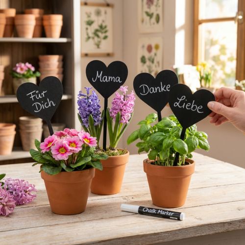 Puiset sydämenmuotoiset kukkakepit, koristeelliset sydänkepit, 9 cm, 6 kpl sarja | Floristik24.fi