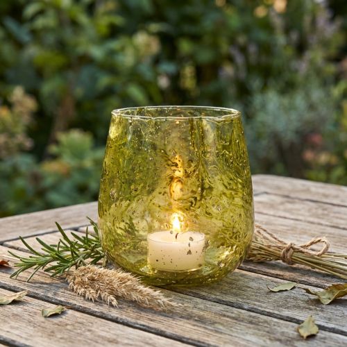 Tuulen kevyt lasikoristelu vintage keltainen vihreä Ø12cm K12,5cm | Floristik24.fi