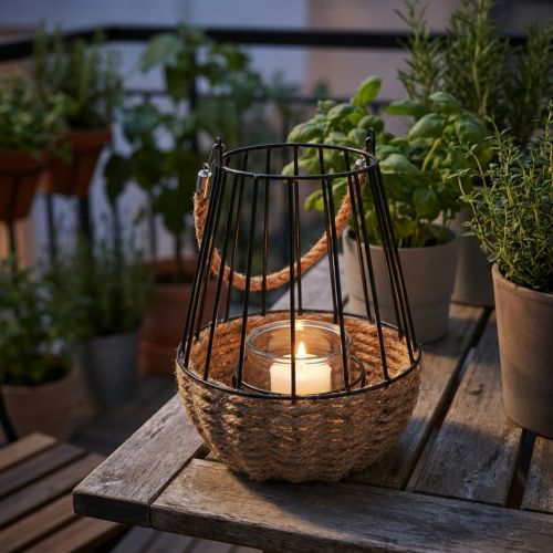 Lyhty kahvalla ja lasimusta luonnollinen Ø18cm K22cm | Floristik24.fi